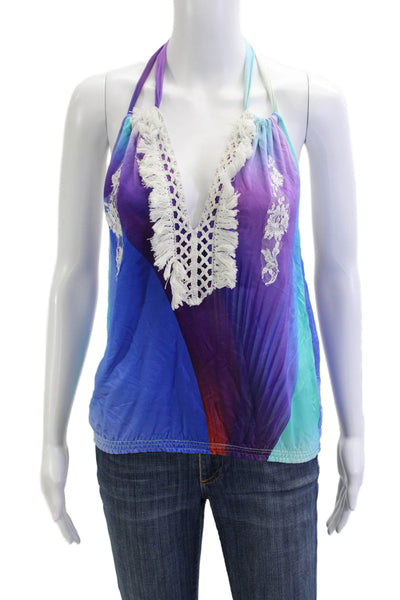 Vanita Rosa Women Jersey Tank Top Blue Sleeveless Beach Size S