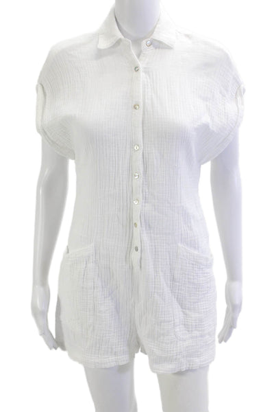 L Space Women Jumpsuit Romper White Collared Short Cotton Size XS