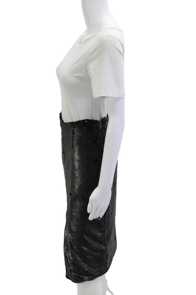 Heidi Merrick Womens Black Sequin Pencil Skirt Knee Length Size 2
