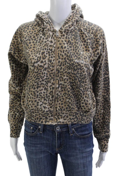 Ragdoll Womens Full-zip Animal Print Beige Hoodie Size XS