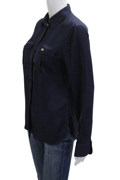 Lauren Ralph Lauren Women Dark Blue Collared Long Sleeve Basic Blouse Size S