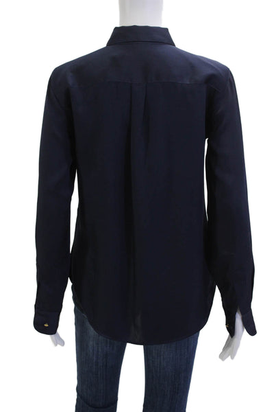 Lauren Ralph Lauren Women Dark Blue Collared Long Sleeve Basic Blouse Size S