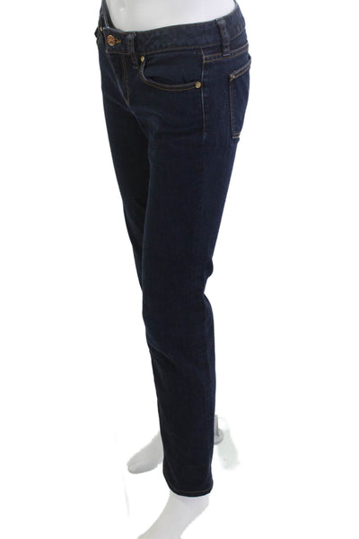 Tory Burch Womens Dark Blue Straight Jeans Mid Rise Button Size 26