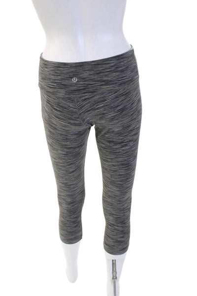 Lululemon Women Capri Cropped Leggings Dark Gray Nylon Striped Fall Size 6