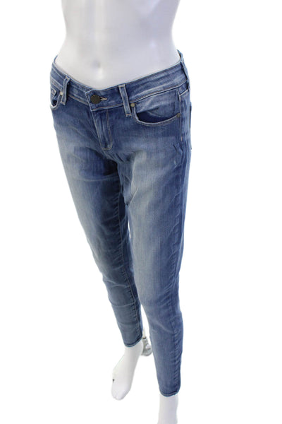 Paige Womens Skinny Ankle Jeans Blue Button Mid Rise Size 28
