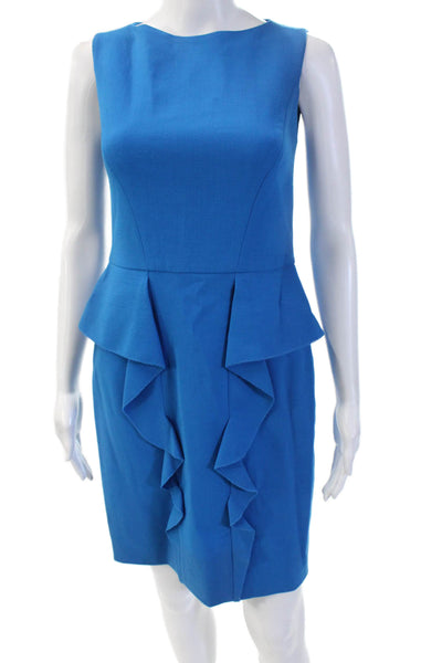 Emilio Pucci Womens Sheath Dress Blue Knee-Length Sleeveless Neck Zip Size 38