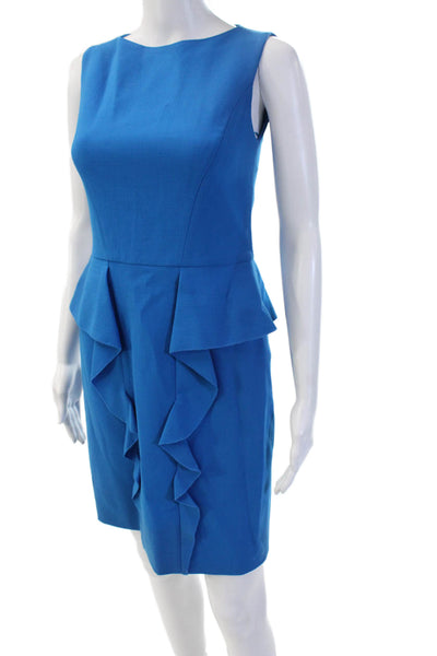 Emilio Pucci Womens Sheath Dress Blue Knee-Length Sleeveless Neck Zip Size 38