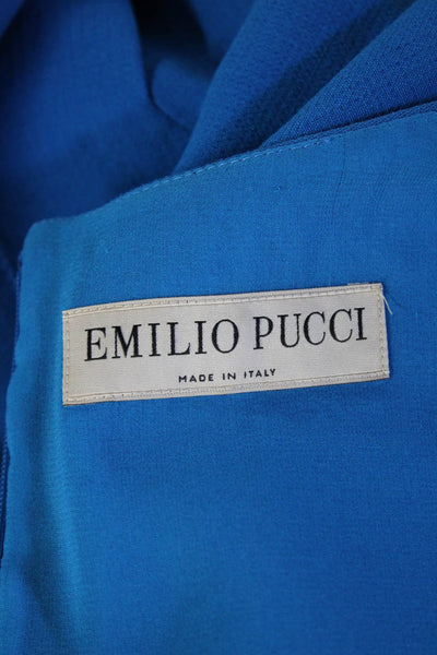 Emilio Pucci Womens Sheath Dress Blue Knee-Length Sleeveless Neck Zip Size 38