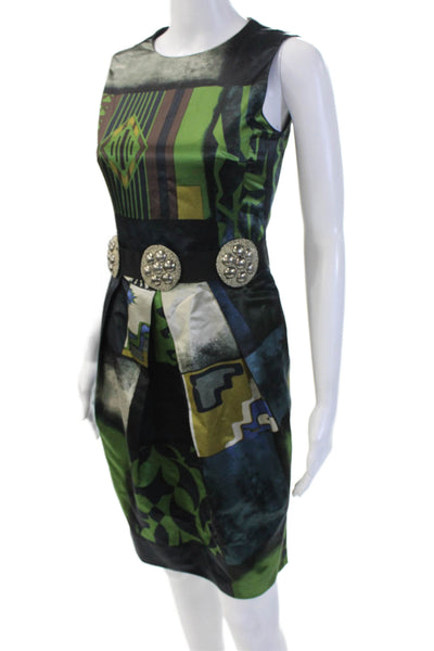 Etro Women Sheath Dress Black Sleeveless Crew Neck Zip Geometric Size 38
