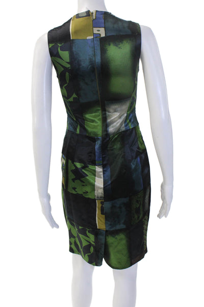 Etro Women Sheath Dress Black Sleeveless Crew Neck Zip Geometric Size 38