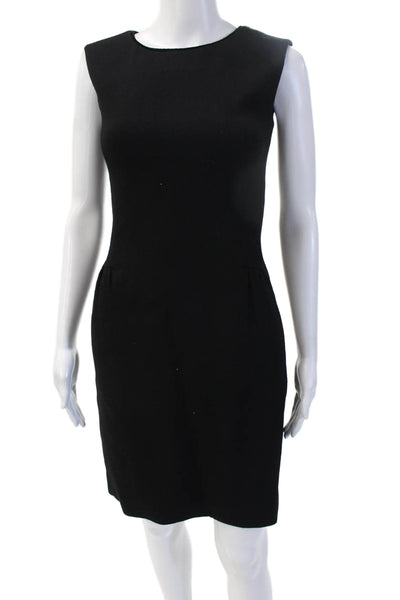 Piazza Sempione Women Sheath Dress Black Sleeveless Round Neck Wool Size 40