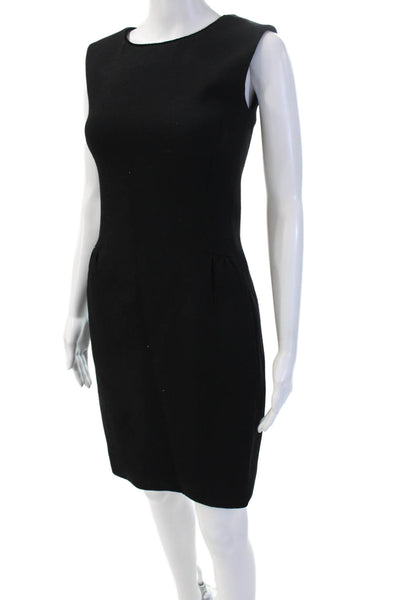 Piazza Sempione Women Sheath Dress Black Sleeveless Round Neck Wool Size 40