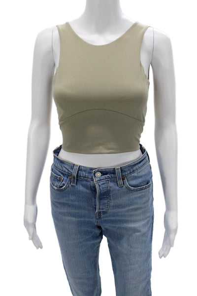 Varley Womens High Neck Stretch Knit Logo Back Sports Bra Brown Size XS