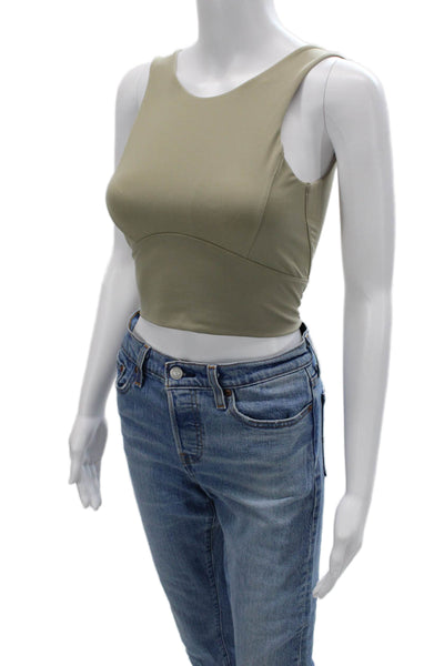 Varley Womens High Neck Stretch Knit Logo Back Sports Bra Brown Size XS