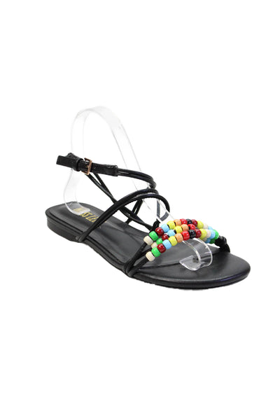 Miss Left Womens Leather Beaded Sandals Black Size 8.5