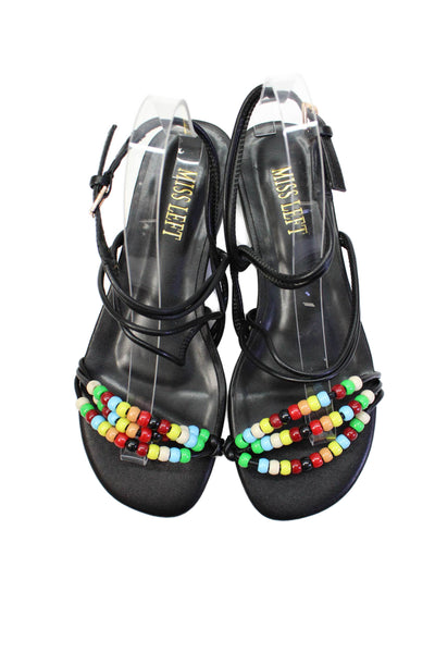 Miss Left Womens Leather Beaded Sandals Black Size 8.5