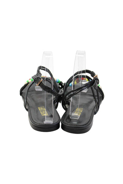 Miss Left Womens Leather Beaded Sandals Black Size 8.5