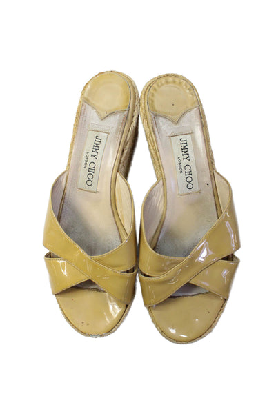 Jimmy Choo Womens Patent Leather Espadrille Detail Platform Heels Beige Size 8