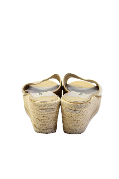 Jimmy Choo Womens Patent Leather Espadrille Detail Platform Heels Beige Size 8