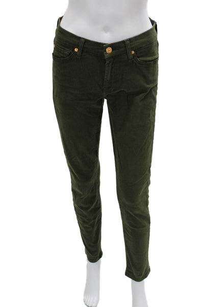 7 For All Mankind Womens Ankle Cropped Pants Army Green Low Rise Size 28