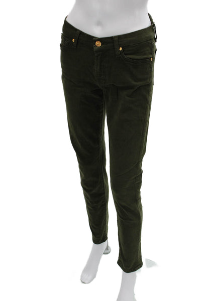 7 For All Mankind Womens Ankle Cropped Pants Army Green Low Rise Size 28