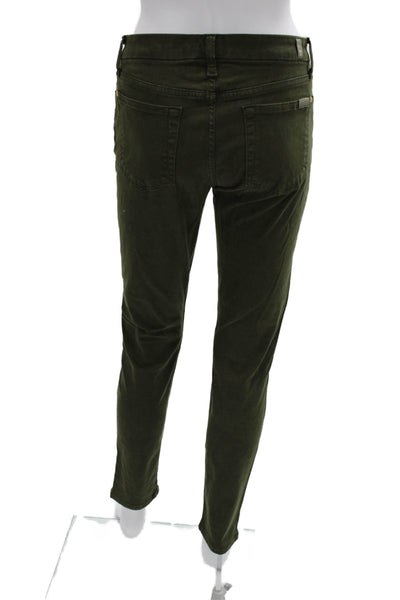 7 For All Mankind Womens Ankle Cropped Pants Army Green Low Rise Size 28