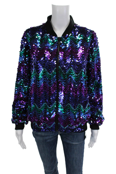Topshop Womens Black Bomber Jacket Geometric Crew Neck Zip Size 4