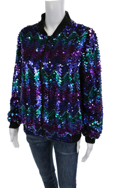 Topshop Womens Black Bomber Jacket Geometric Crew Neck Zip Size 4