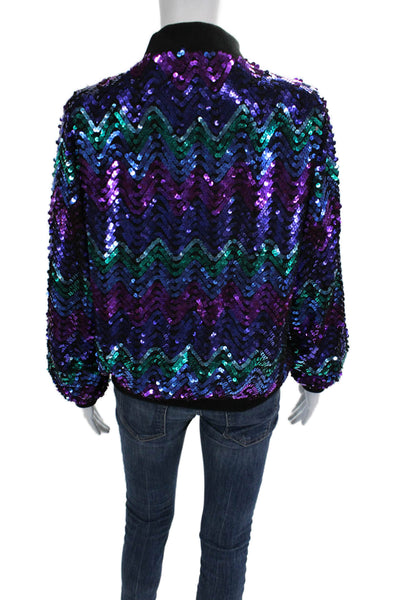 Topshop Womens Black Bomber Jacket Geometric Crew Neck Zip Size 4