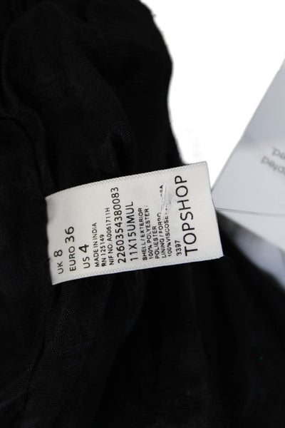 Topshop Womens Black Bomber Jacket Geometric Crew Neck Zip Size 4