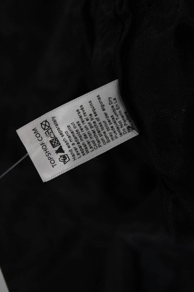 Topshop Womens Black Bomber Jacket Geometric Crew Neck Zip Size 4