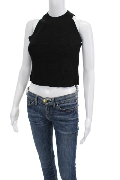 Wilfred Womens Cropped Mock Neck Tank Black 90s Button Size S