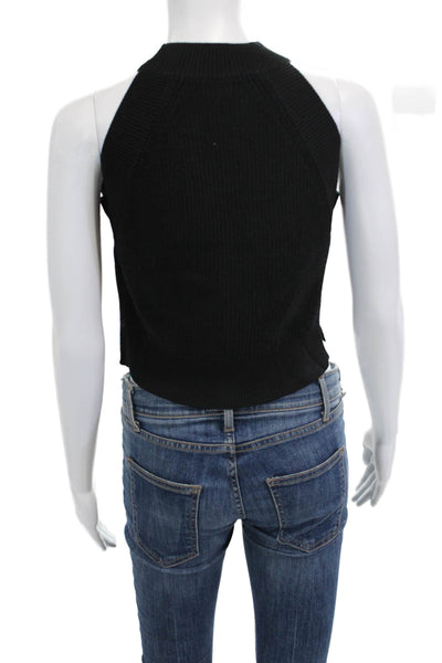 Wilfred Womens Cropped Mock Neck Tank Black 90s Button Size S