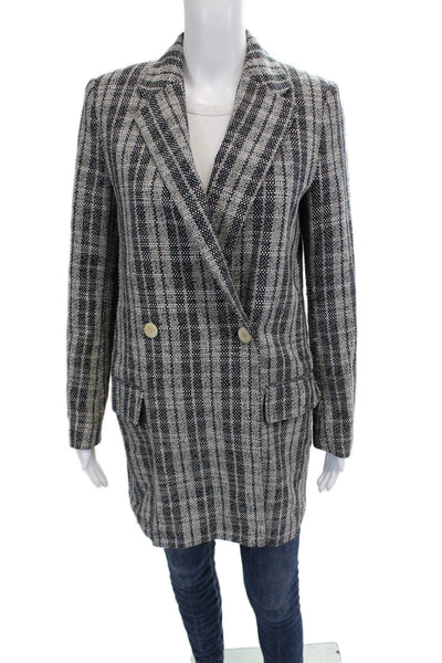 Zara Basic Womens Black Checked Collared Button Blazer Long Sleeve Size S