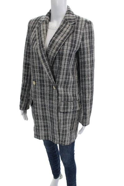 Zara Basic Womens Black Checked Collared Button Blazer Long Sleeve Size S