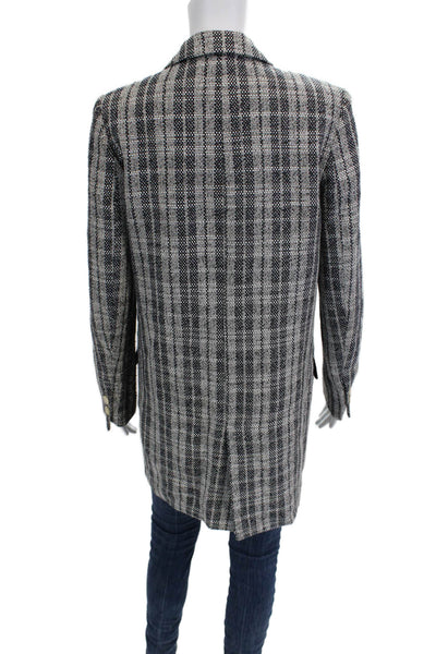 Zara Basic Womens Black Checked Collared Button Blazer Long Sleeve Size S
