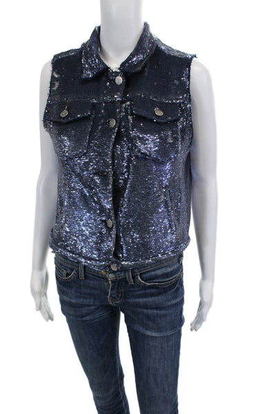 IRO Women Dark Blue Sleeveless Collared Button Designer Vest Size 1