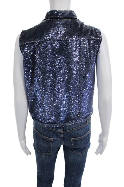 IRO Women Dark Blue Sleeveless Collared Button Designer Vest Size 1