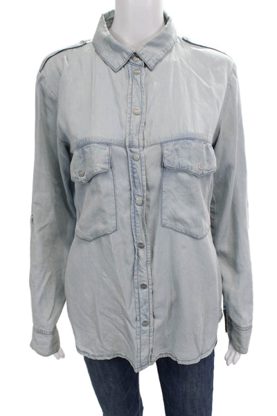Sanctuary Womens Button-Up Collared Long Sleeve Light Blue Lyocell Size XS