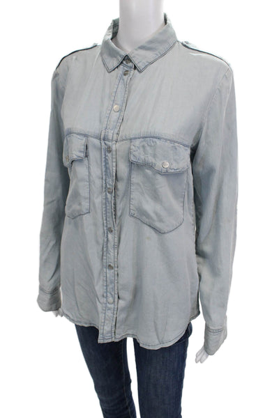 Sanctuary Womens Button-Up Collared Long Sleeve Light Blue Lyocell Size XS
