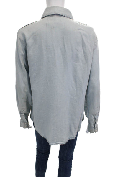 Sanctuary Womens Button-Up Collared Long Sleeve Light Blue Lyocell Size XS