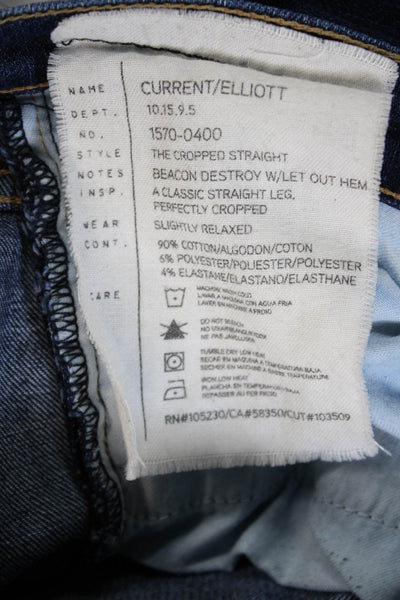 Current/Elliott Women Cropped Straight Jeans Dark Blue Size 27