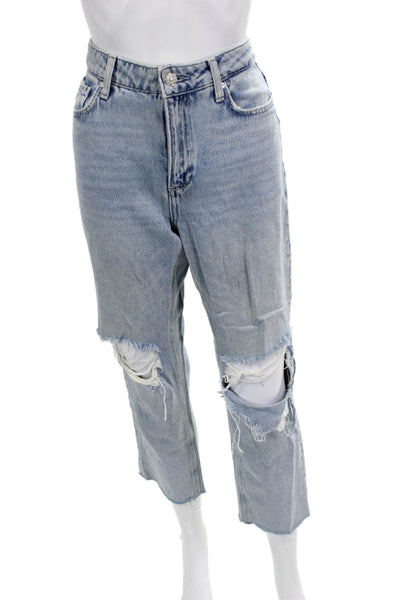Paige Womens Cropped Boyfriend Jeans Light Blue High Rise Size 27