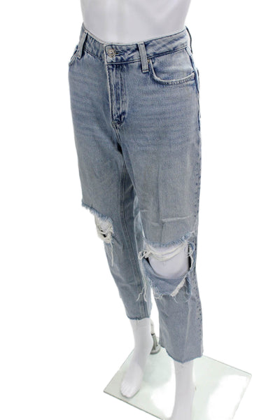 Paige Womens Cropped Boyfriend Jeans Light Blue High Rise Size 27