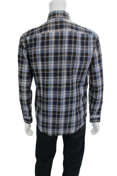 Boss Hugo Boss Mens Checkered Print Collared Button-Down Shirt Blue Size M