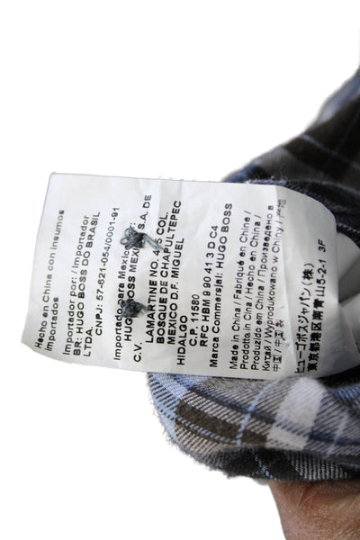 Boss Hugo Boss Mens Checkered Print Collared Button-Down Shirt Blue Size M