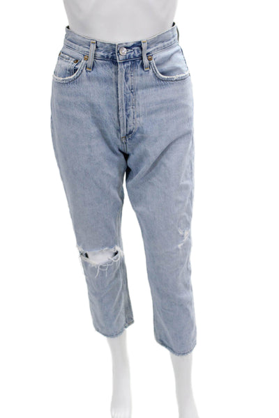 Agolde Womens Mom Ankle Cropped Light Blue Jeans Size 26