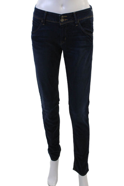 Hudson Womens Skinny Jeans Dark Blue Low Rise Button 30 Inseam Size 28