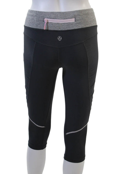 Lululemon Women Capri Leggings Black Gray Nylon Zip Size 4