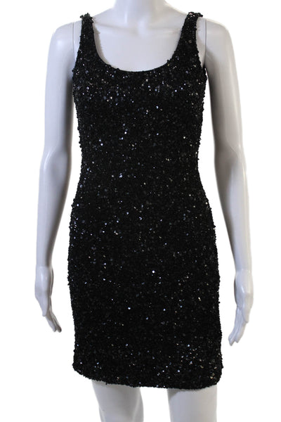 Theia Womens Bodycon Mini Dress Black Sequin Round Neck Sleeveless Size 0